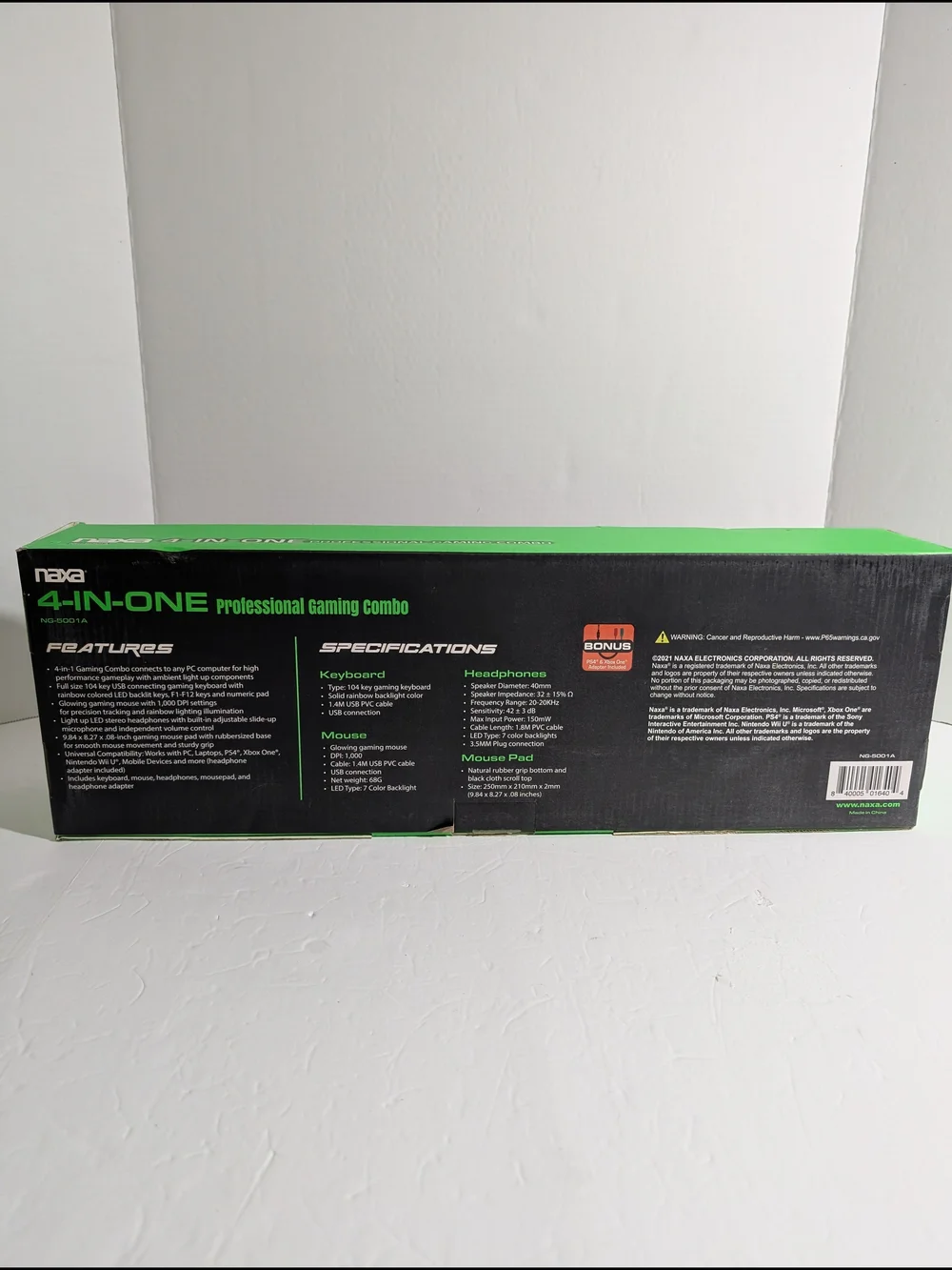 Naxa 4-in-One Professional Gaming Combo - Black and Green